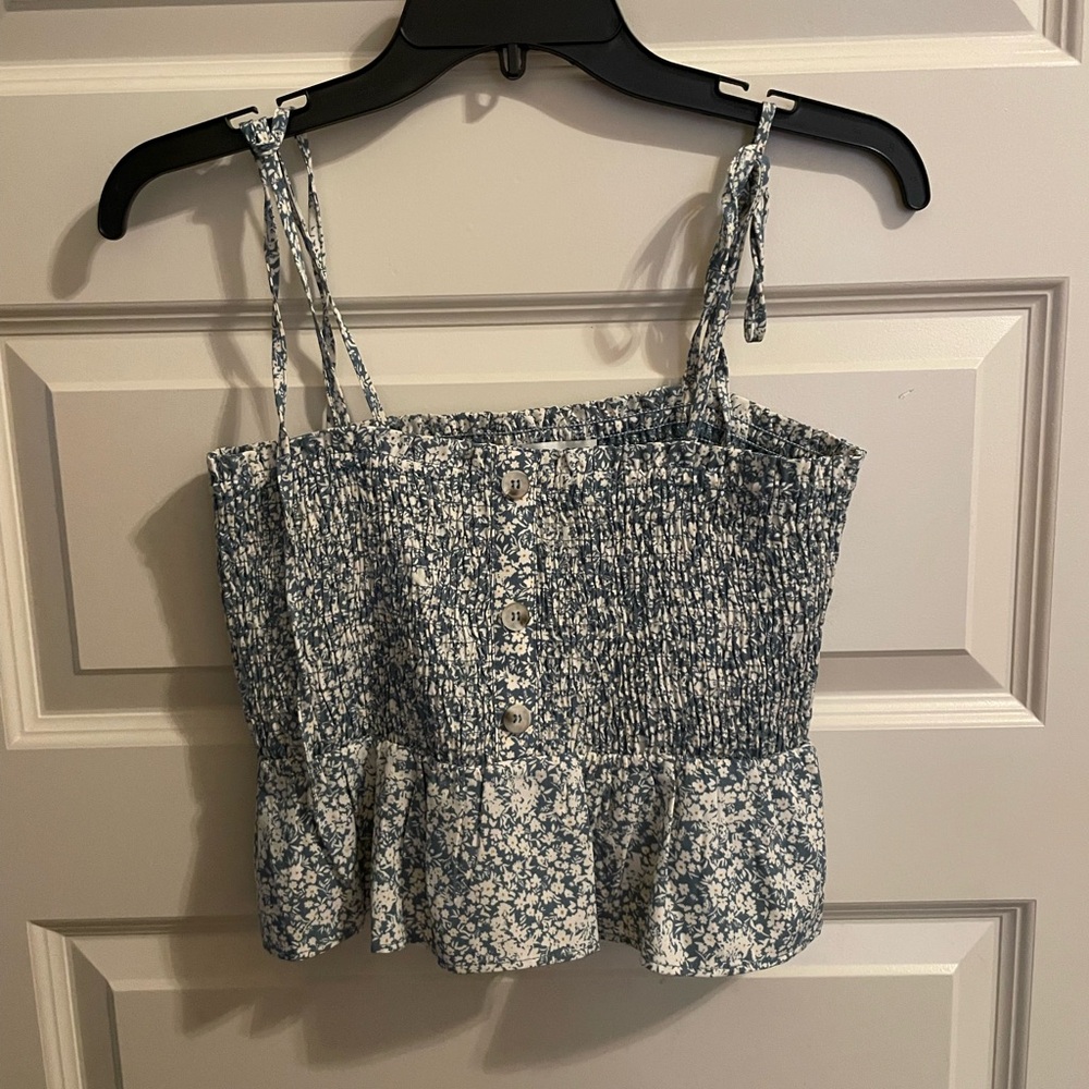 Paper Crane Blue and White Smocked Peplum Top and Bottoms